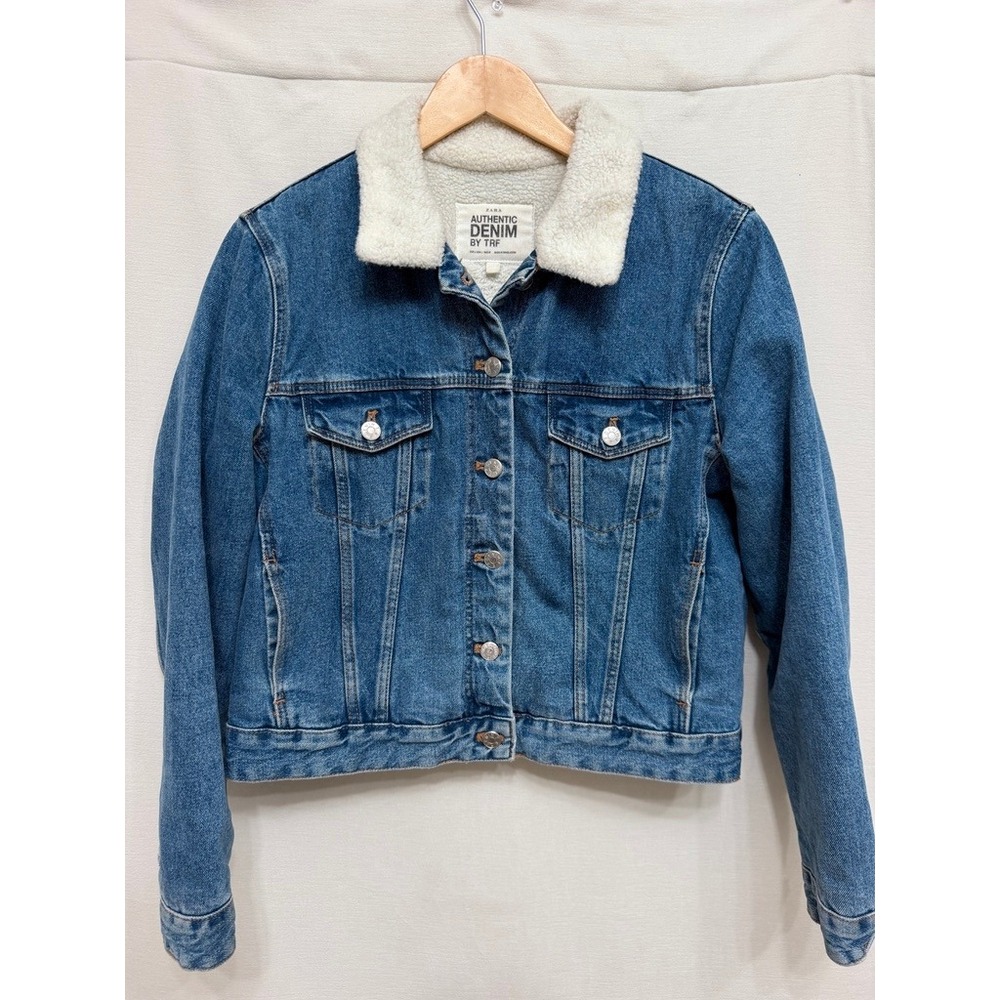 Zara Women's Denim Jacket Sherpa Lined Blue Trucker Classic Casual Outerwear L